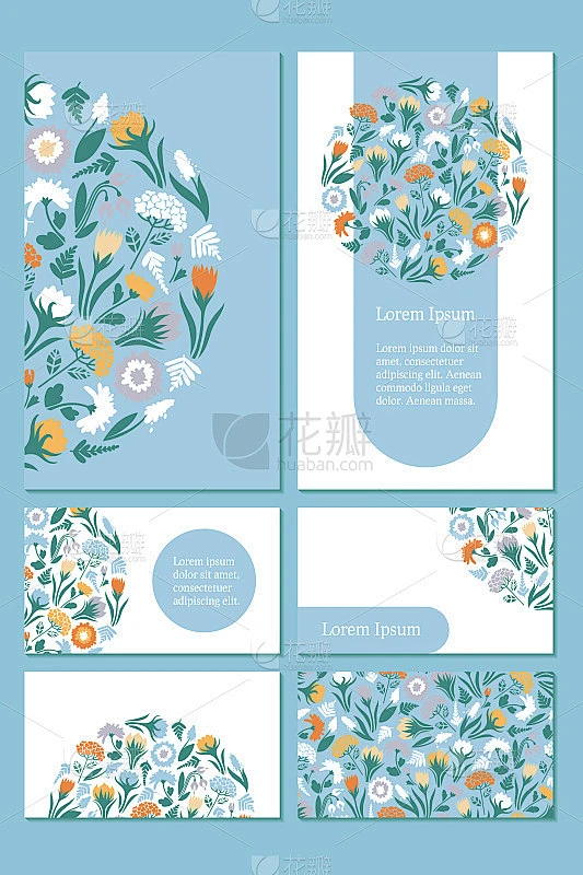 Business card template. Design with spring flowers素材-花瓣网