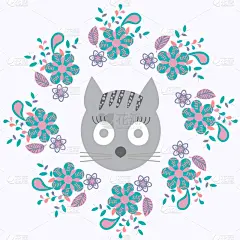 可爱的,猫,式样,抽象,花环,纺织品,壁纸,动物,绘制,花