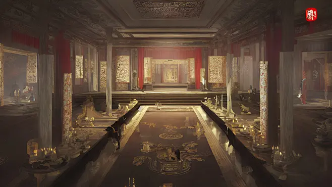 printidea1679211578046明亮大殿内 古风 中国风 古典风 精致 华丽 -花瓣网
