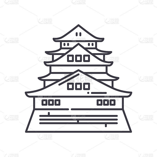 亚洲大庙图标，线性孤立的插图，细线矢量，...