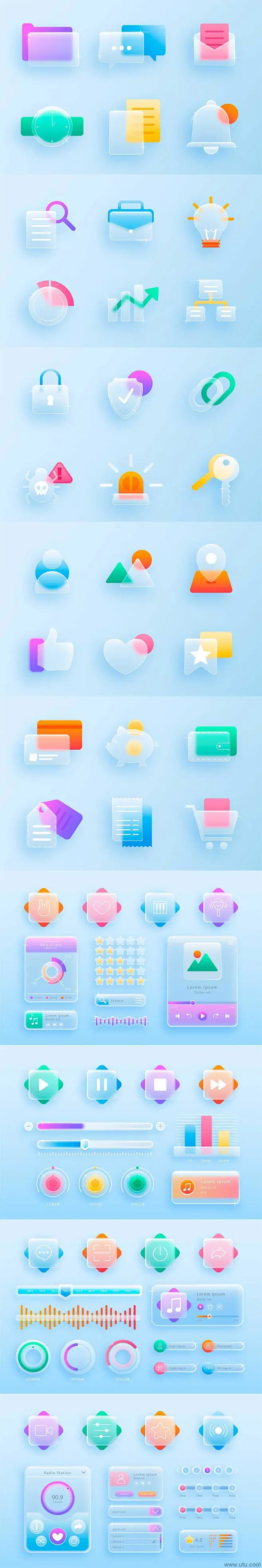 9套UI设计3D立体毛玻璃质感商务icon图标插图-花瓣网