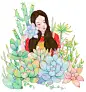 多肉小花农的日常-泷艺_水彩,多肉,女孩,花农,清新,唯美_涂鸦王国插画