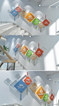 创意多彩企业校园走廊楼梯文化墙效果设计图素材