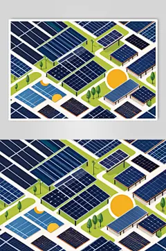 AI数字艺术太阳能光伏板工地场景插画