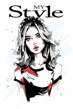 时尚美女模特人物速写美女插画美女肖像速写水彩手绘矢量设计素材-淘宝网