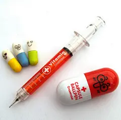 可爱针筒药丸圆珠笔自动笔
