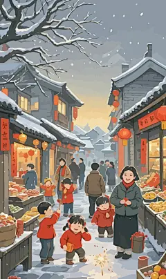 春节雪景街景庆春插画图形元素