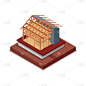 house roof and walls framework isometric 3d icon