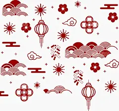 新年装饰  - 源文件下载【酷图网】过年,除夕,挂饰,灯笼,扇子,文化艺术,节日庆祝,绘,祥云,中国风,古典,红色,新年,春节,喜庆,装饰,卡通图案,祥云符号,元素,素材,云纹,传统,节日,装饰图案,云朵,元素系列,设计,