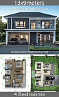 4 Bedroom Bungalow Architectural Design New Home Design Plan 13x9m with 4 Bedrooms