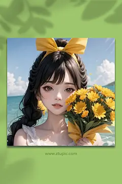 漫画风插画风少女头像-众图网