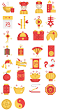 27 新年春节适量图标 icon 2017年鸡年新年设计素材喜庆 PNG图标-淘宝@北坤人素材