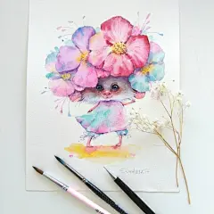 一组萌萌的水彩小动物~   ins  genechka_djogan ​​​​ via @ins插画 ​ ​​​​