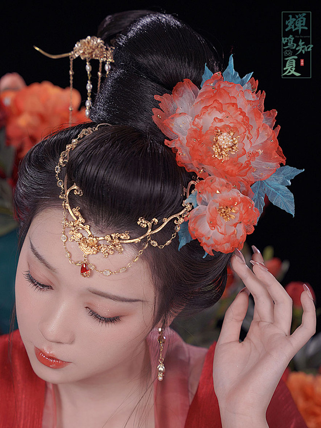 【蝉鸣知夏】胭脂醉 洒金真丝烫花芍药牡丹...