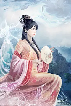手绘古装美女手机壁纸_拿扇子的古典美女手绘图片-55壁纸大全