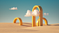 General 6000x3375 CGI artwork sky clouds landscape abstract geometry arch yellow desert sand dunes