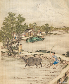 春耕-花瓣网|陪你做生活的设计师 | 于南宋，描写性别分工的古代农业社会，男耕女织各司其职。#遇见艺术##书画#