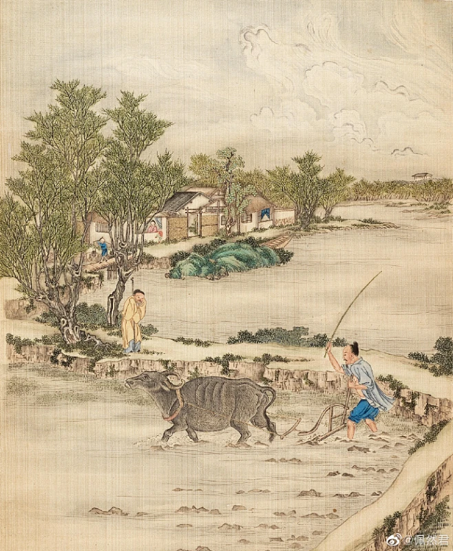 书法绘画 | 清耕织图册 耕织图题材始于南宋，描写性别分工的古代农业社会，男耕女织各司其职。#遇见艺术##书画# -花瓣网