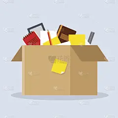 办公室,纸箱,铅笔,盒子,铅笔画,塞满了的,新的,绘画插图,灯,文档