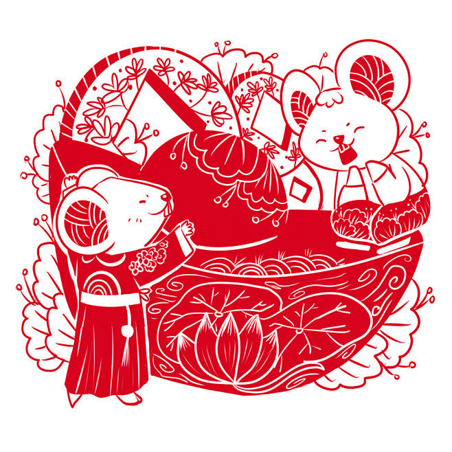 【源文件可下载】鼠年窗花剪纸插画手绘海报...