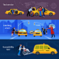 Banners with scenes of taxi service catching taxi and accessibility taxi Free Vector
