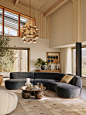 Aline Serpentine Sectional Sofa, Four Seater, Grey Blue Velvet, US - Soho Home