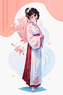 扁平风格卡通古风汉服女生人物插画