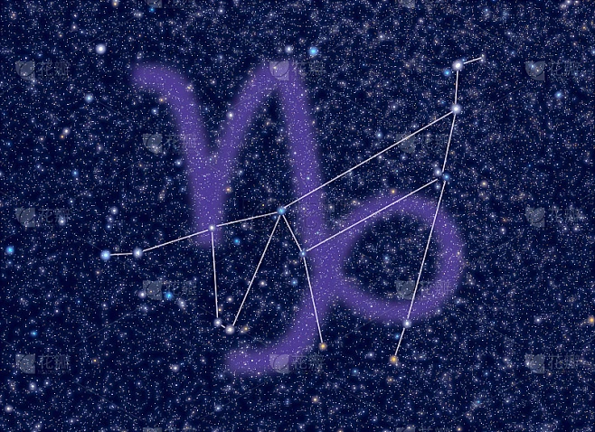摩羯座(海山羊，山羊角)黄道星座。摩羯座的周期是从12月22日到1月20日。素材-花瓣网
