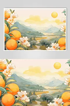 AI数字艺术霜降立冬国画水墨背景图