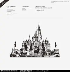 迪士尼版画矢量版画手绘线描稿城市建筑城市标志性建筑城市地标建筑迪士尼旅游旅游景区自驾游国内外旅游景点旅游海报旅游设计素材上海迪士尼乐园