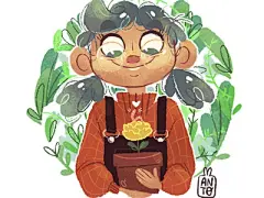 花园女孩锅蜗牛邮件花植物女孩繁殖图数字绘画数字艺术数字艺术数字儿童数字儿童插画儿童书插图儿童