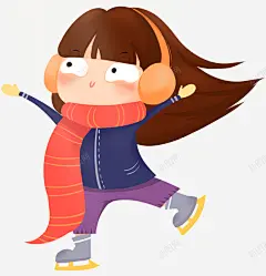 滑冰的手绘卡通女孩 页面网页 平面电商 创意素材