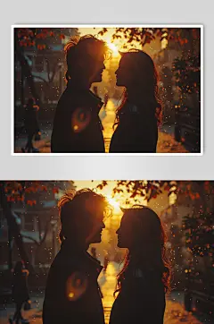 AI七夕情人节情侣氛围感剪影背影图片
