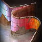 Serpent : Serpent Wall_A conceptual proposal for a sculptural partition installation. The design is composed of a sinuous rail that creates a path for an array of a-frame posts. The structure creates a spine for a panelized skin, here shown with a colorfu