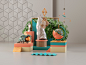 POSTMODERN EXPLORATION : Self-promotion piece that explores postmodernism and surrealism through forms, objects and colors. The still life of random objects has a single mission: the look, simple and beautiful aesthetic. The set is eye-catching and extrao