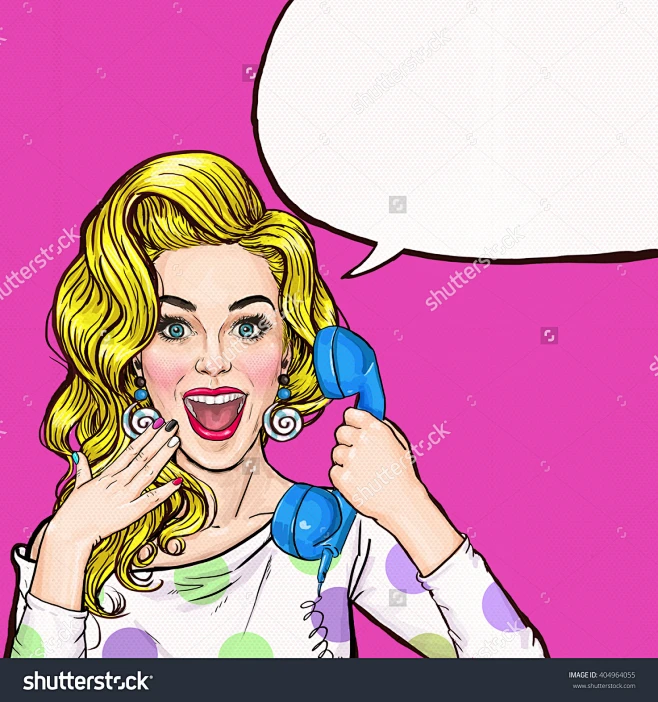 Surprised young sexy woman shouting/yelling on retro telephone ...