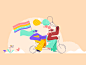 bicycle girls rainbow pride bikers bicycle bike character illustration animation explainer 2d flat
