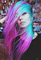 Pink purple turquoise hair