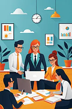 商务办公沟通洽谈扁平风插画