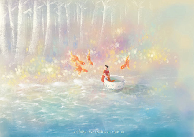 来自插画师 Đốm Đốm 治愈的绘画作...