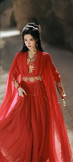 古风 红纱长裙 武侠美女手机背景图壁纸