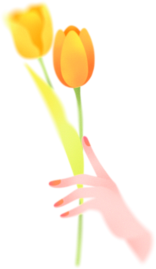 弥散风女性花朵插画-手拿黄色郁金香