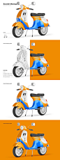 小型摩托车车身广告设计样机模板 (PSD)