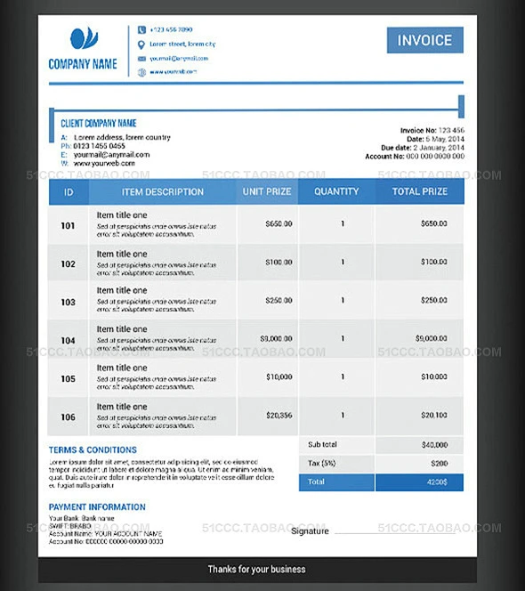 Invoice Template 发票货单收据订单国外模板源文件素材-淘宝网-花瓣网