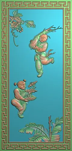 靠背板童子人参灵芝1精雕图大全灰度图库_5376177644._5376177644