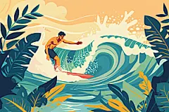 扁平风冲浪简约夏季插画