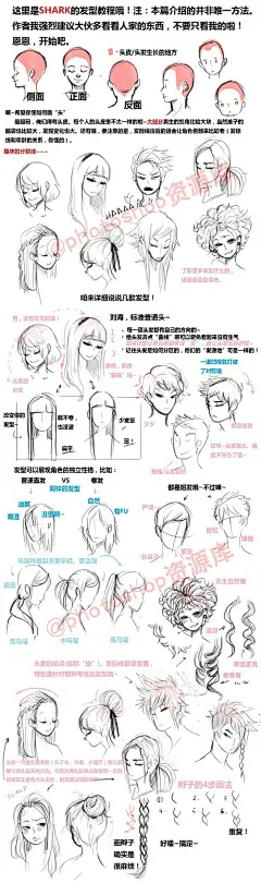 在国外的网站上面发现一组动漫人物头发、发型的手绘参考~花样多~内容丰容~大家可以参考借鉴~转需吧~ ​​​​