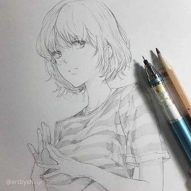 插画师原稿，没了色彩动漫手绘却更加灵动！