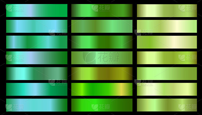 Green ecology vector gradients set. Glossy shin na