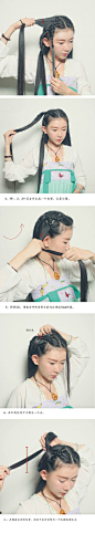 #花千骨发型教程# 一款简单实用的#花千骨#的双髻头，小骨头实在太萌，全集进入后半部分的虐心篇章，根本停不下来。准备好皮筋、发卡和定型喷雾，不用假发包的#古风发型#。继续追剧，虐死自己吧。